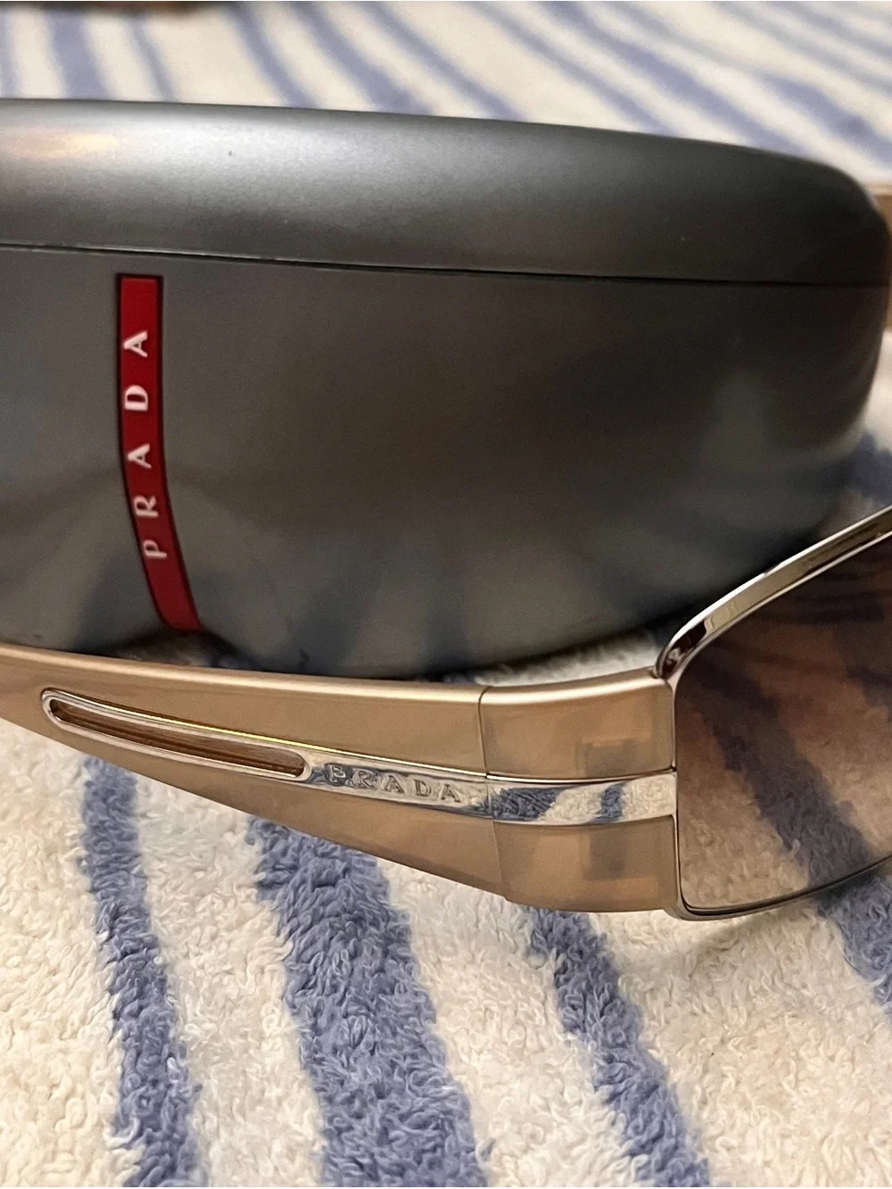 Prada Champagne Gold Metal Temple Sunglasses